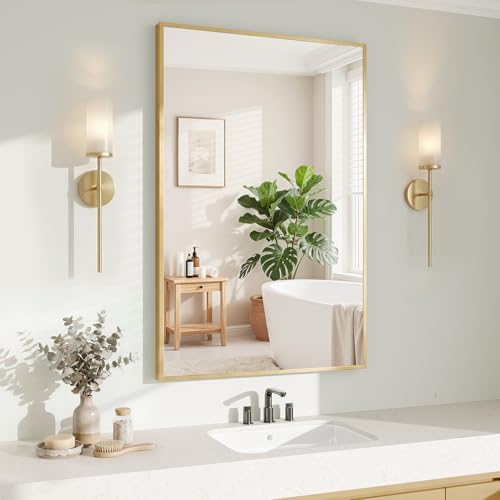 Koonmi Gold Mirrors for Wall, 24x36 Inch Bathroom Mirror, Rectangular Wall by KOONMI