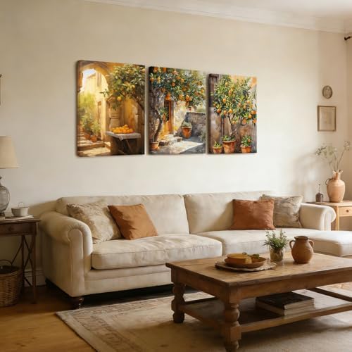 RZIGERNO 3 Pcs Orange Tree Canvas Wall Art Mediterranean Courtyard Lemon - Image 4