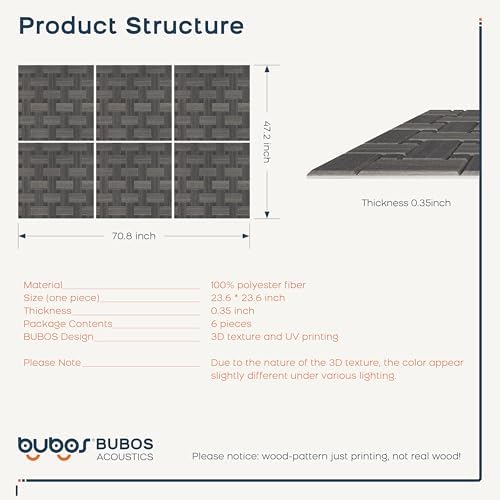 BUBOS 6 Pack Wood Wall Panel, 23.6"x23.6" Peel and Stick Faux Acousitc Panel - Image 3