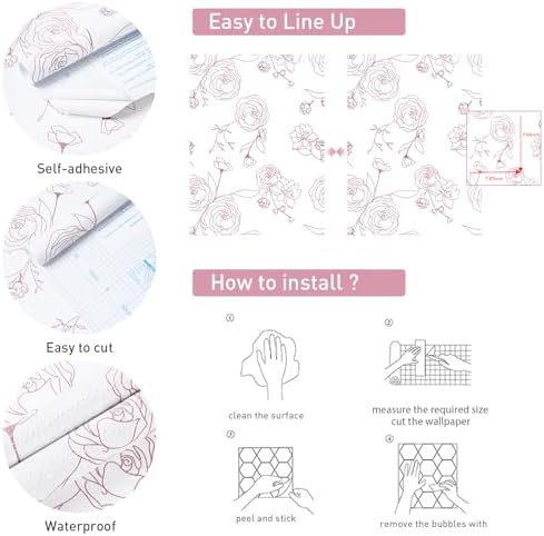 Safiyya 118"x17.3" Pink Floral Wallpaper Peel and Stick Modern Contact Paper - Image 6