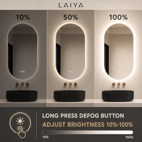 LAIYA 40X24in Oval LED Bathroom Mirror, Frameless Backlit Anti-Fog Dimmable - Image 4