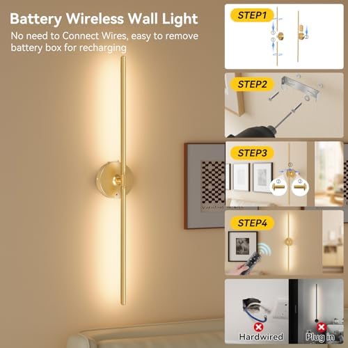 Battery Operated Wall Sconces Set of 2, Remote Control - Image 4
