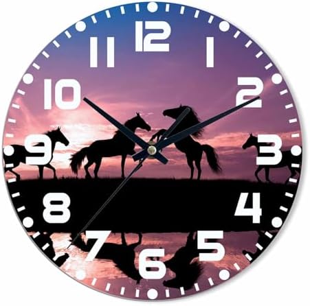 Horses Sunset Wall Clock Battery Operated Horses by NOMEDOGYIM