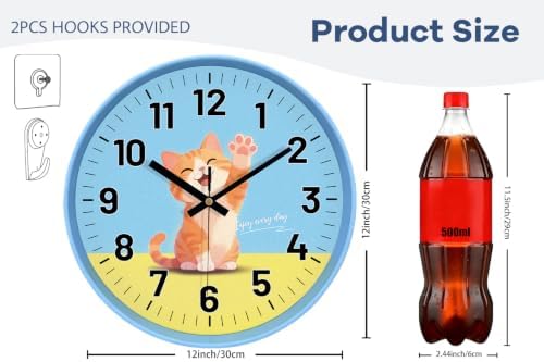 12" Cat Analog Wall Clock, Silent Clock - Image 3