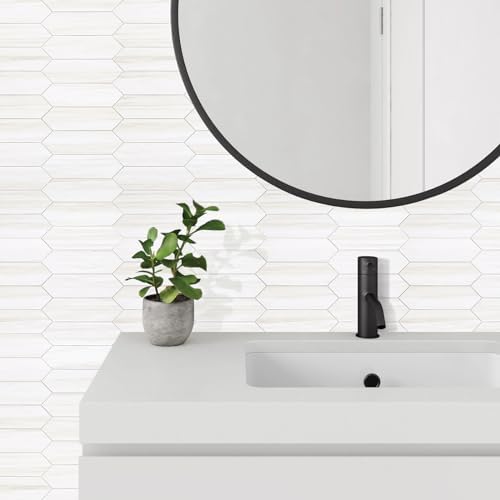 Vamos Tile 1 Sheet Glossy Dolomite White Backsplash Tile Peel and Stick - Image 6