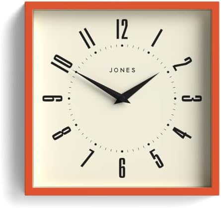 JONES CLOCKS® Box wall Clock | Retro Square Clock | 10" | Orange | Easy to Read by JONESCLOCKS