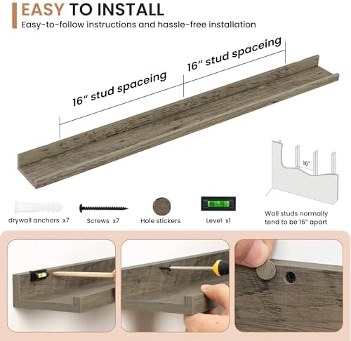 Dreamland Picture Ledge Shelf for Wall, Floating Shelves Set of 2, 48 inch Long - Image 4