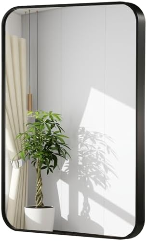 40x30 Inch Black Wall Mirror for Bathroom, Brushed Metal Framed Mirror by JENBELY