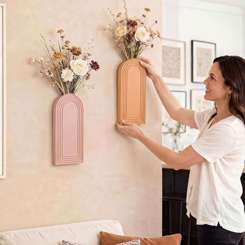 6 Pack Boho Wall Vase Wooden Hanging Planters, Light Colors - Image 6