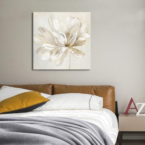 SEVEN WALL ARTS White Flower Wall Art Beige and Gold Blooming Flower Abstract - Image 4