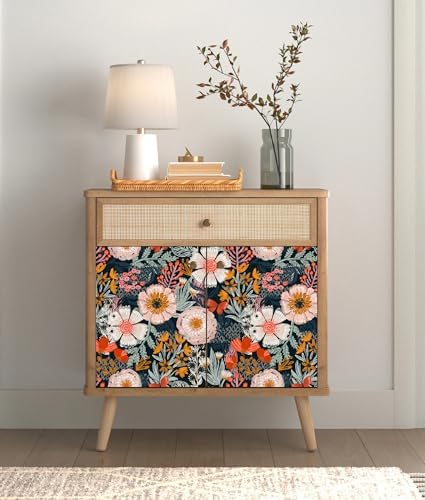 HAOKHOME Navy Pink Floral Peel and Stick Wallpaper Boho Contact Paper Decor - Image 3