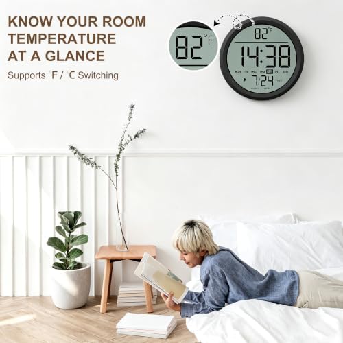 8" Round Digital Wall Clock Battery-Operated, Large Display Clock - Image 5