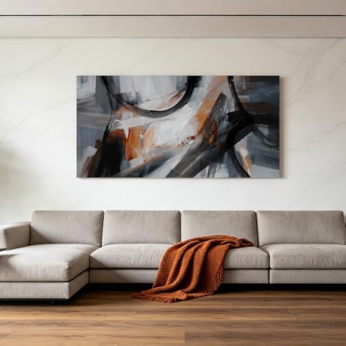 KLAKLA Abstract Canvas Wall Art Black Grey Orange Modern Picture - Image 2