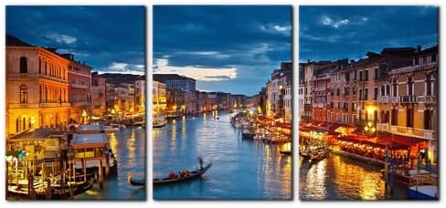 Pacimo 3 Piece Venice Night View Giclee Canvas Prints Wall Art Italy Venice by Pacimo