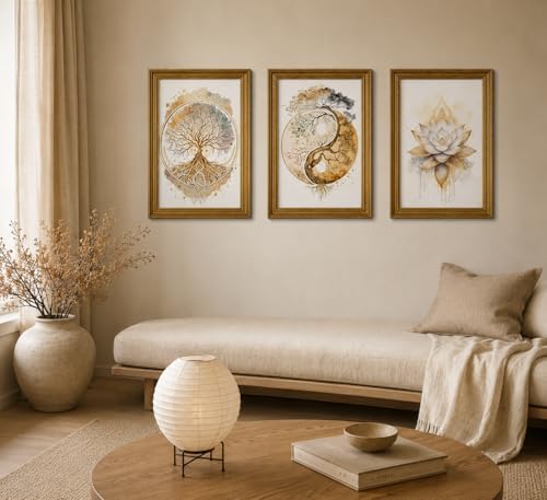 libitea 3pcs Vintage Gold Framed Tree of Life Wall Art - Image 5
