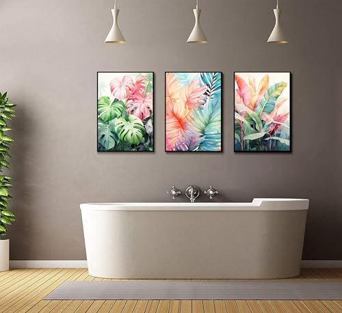 Uofnvrji 3pcs Tropical Botanical Monstera Leaves Canvas Wall Art - Image 6