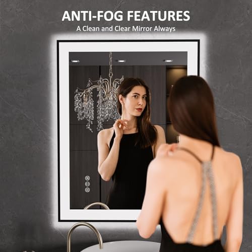 LOAAO 28"X36" LED Bathroom Mirror Black Framed - Image 2