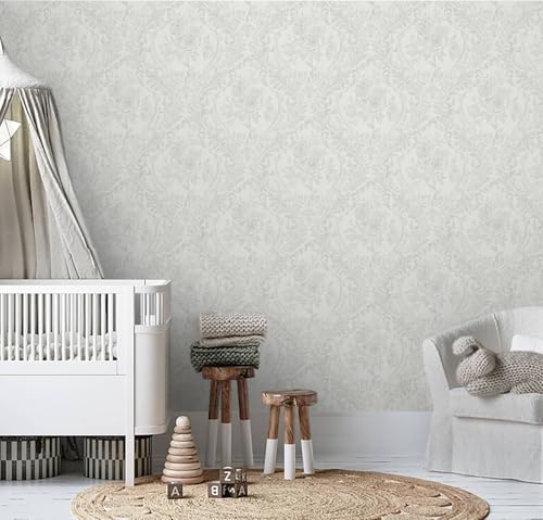 Ismoon Peel and Stick Wallpaper Vintage Floral Ligth Grey Damask Wallpaper - Image 6