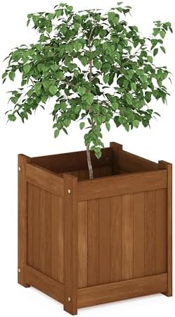 Furinno TIOMAN Planter Box, Hardwood Flower Box, Cube Garden Box, in Teak Oil - Image 4