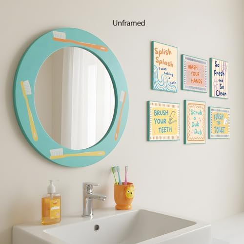Funny Kids Quotes Bathroom Poster Set 6, Cute Wash Your Hands Toddler Sign Wall - Image 5