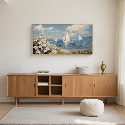 FWIEXA Coastal Wildflower Canvas Wall Art Framed, Ocean Sailboats Pictures Wall - Image 4
