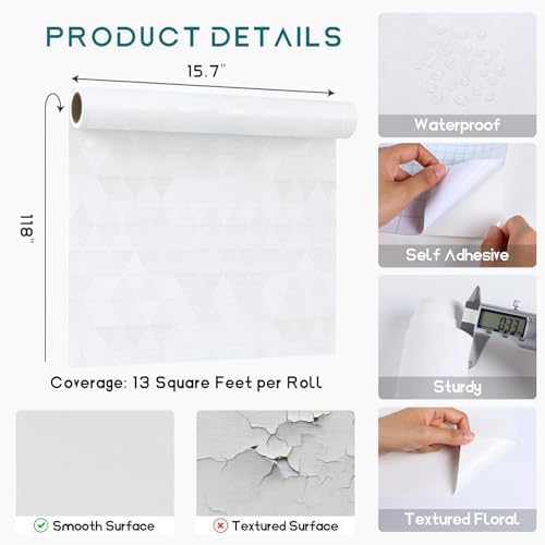 VEELIKE Diamond White Wallpaper Peel and Stick Waterproof Thick White Contact - Image 7