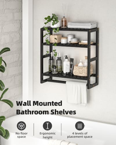 Galood Over The Toilet Storage Bathroom Shelves Wall Mounted 3 Tier Black-L - Image 5