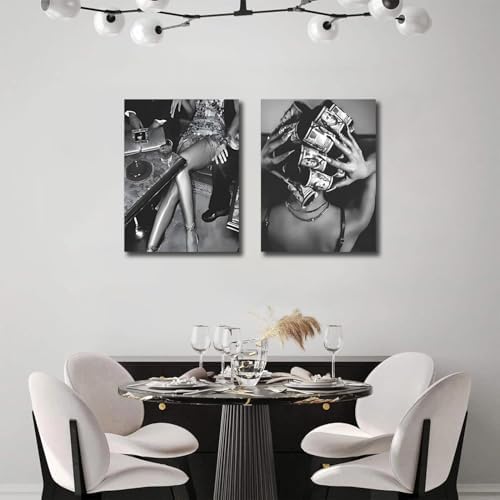 Trendy Black and White Wall Art Luxury Money Hair Rollers Girl Posters Prints - Image 5
