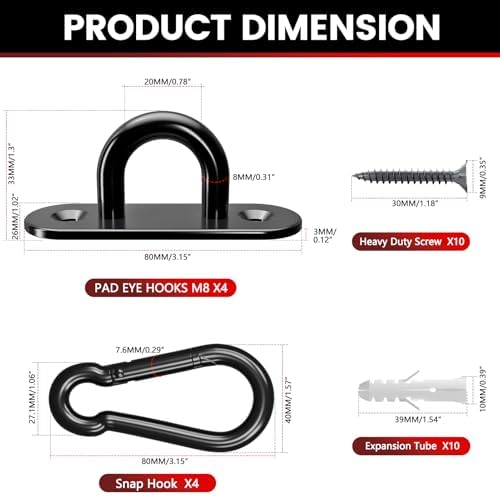 sprookber 304 Stainless Steel Pad Eye Snap Hook, M8 Ceiling Hook 1200Lb - Image 2