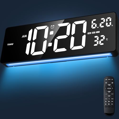16.5" Digital Wall Clock, 6-Color Dimmable Night Light by Xflyee