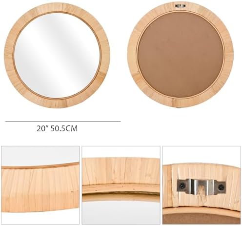 FUIN 20" Boho Round Rattan Mirror – Handwoven Wicker Wall Mirror - Image 4