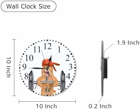 Fitness Cat Wall Clock 10 Inch Battery Operated Lifting A Heavy Big Dumbbell - Image 2