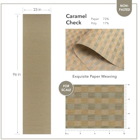 GoDear Design Plaid Grasscloth Wallpaper Cabinet Covers, Caramel Check - Image 4
