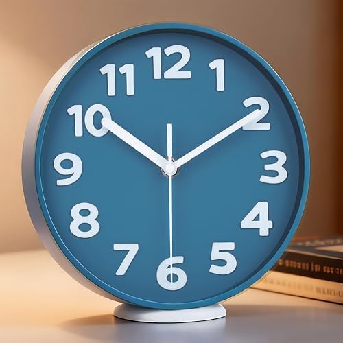 45MinST 8-Inch Blue Modern Wall Clock – Silent Non-Ticking, 3D Large Numbers by 45MinST