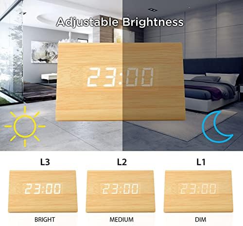 GEARONIC Digital Alarm Clock Wooden Alarm Clock Wood Modern Triangle Alarm - Image 3