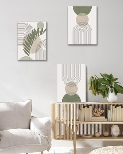 HesenDot 40x60CM Sage Green Boho Wall Art, Botanical Geometric Framed Canvas - Image 3