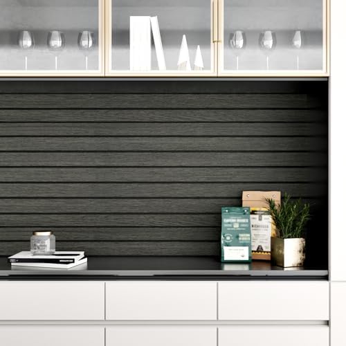 Wallercity Black/Grey Wood 3D Wall Panels Peel and Stick Faux Wooden Slat Wall - Image 6
