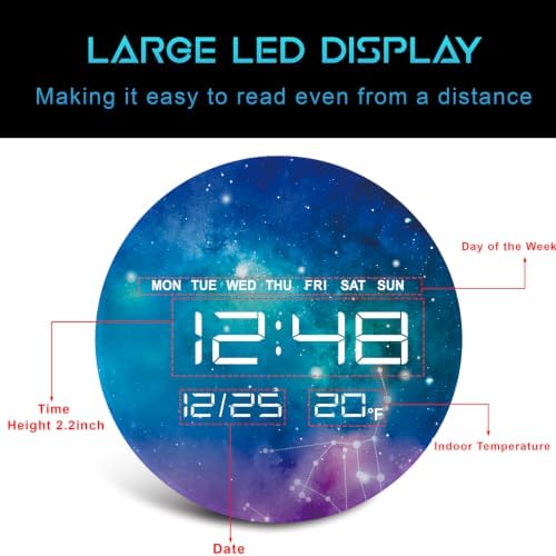 Digital Wall Clock, LED Virgo Design, Temperature Display - Image 3