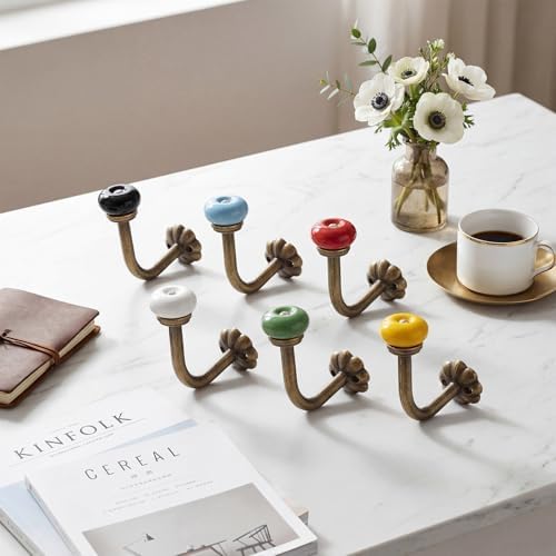 6 Pcs Ceramic Wall Hooks Vintage Coat, 2.95 x 2.24 Inch - Image 3