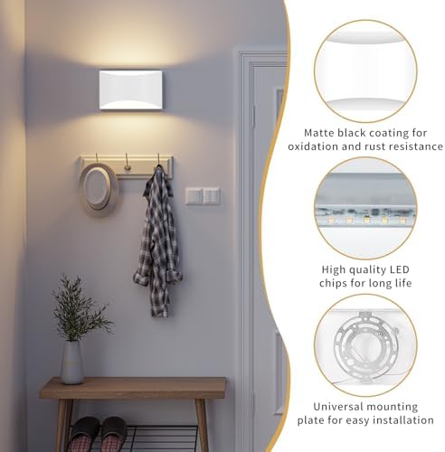 White Modern LED Wall Sconce, 3 Colors Hardwired Wall Sconces Set of 2 - Image 3