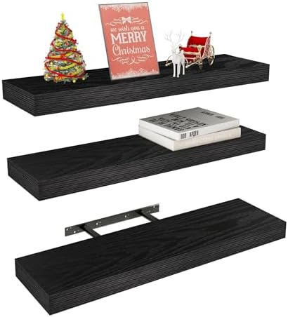 Vervida® Black Rustic Floating Wall Shelves 24in Set of 3 Hidden by Vervida