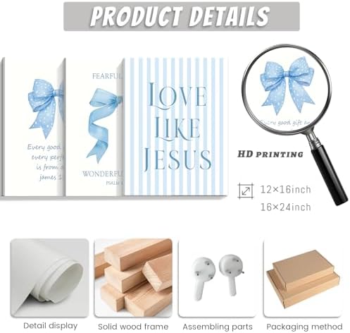 3 Piece Light Blue Bows Bathroom Decor Jesus Teen Girl Room Decor 16x24 In - Image 7