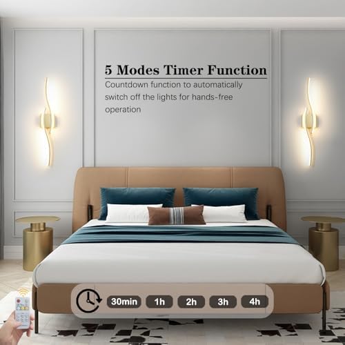 Daunton Modern Gold Wall Light Fixture Set of 2, RC Dimmable LED Wall Light - Image 4