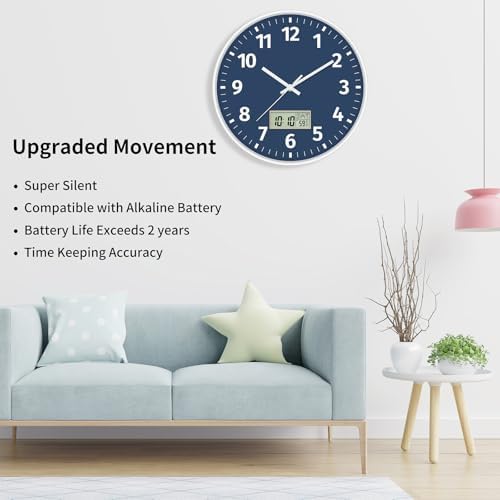Foxtop 12 Inch Digital and Analog Wall Clock Battery Operated Clock - Image 2