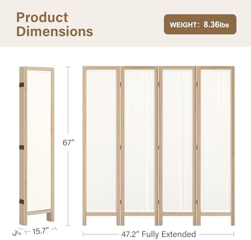 Linen Room Divider Privacy Screen, Foldable Wood Frame Partition Room Dividers - Image 4