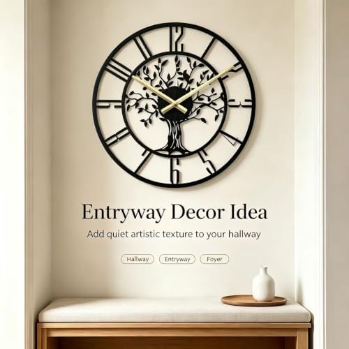 Large Tree of Life Wall Clock, Metal Large Modern Wall Clocks - Image 4