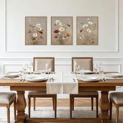 BINCUE Vintage Flower Wall Art Canvas Rustic Wildflower Artwork Neutral - Image 6