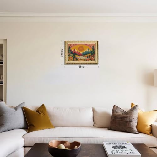 Gold Framed Boho Canvas Wall Art, Abstract Mountain Sun Print - Image 4