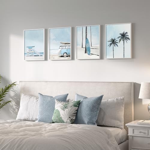 Framed Blue Coastal Beach Bathroom Canvas Wall Art Room Decor, 11x14 Inch - Image 3