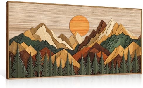 Boho Woodcut Style Mountain Framed Canvas Wall Art Set-40"x20"x1 - Image 5